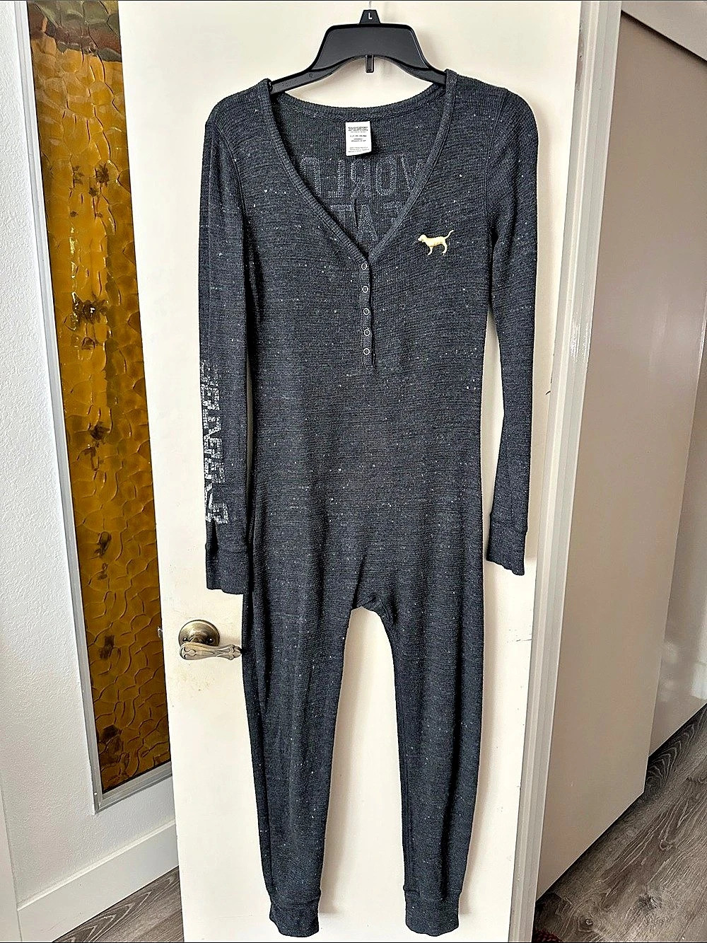 PINK Graphic Romper in Gray Size Small